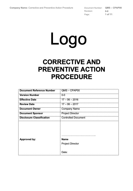 MCon Corrective and Preventive Action Procedure Rev 0-0